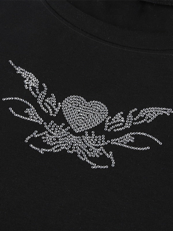 Rhinestone Heart Wing Pattern Crop Top