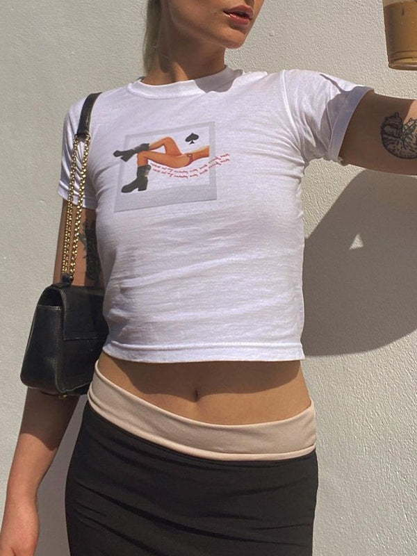 Poker White Baby Crop Top