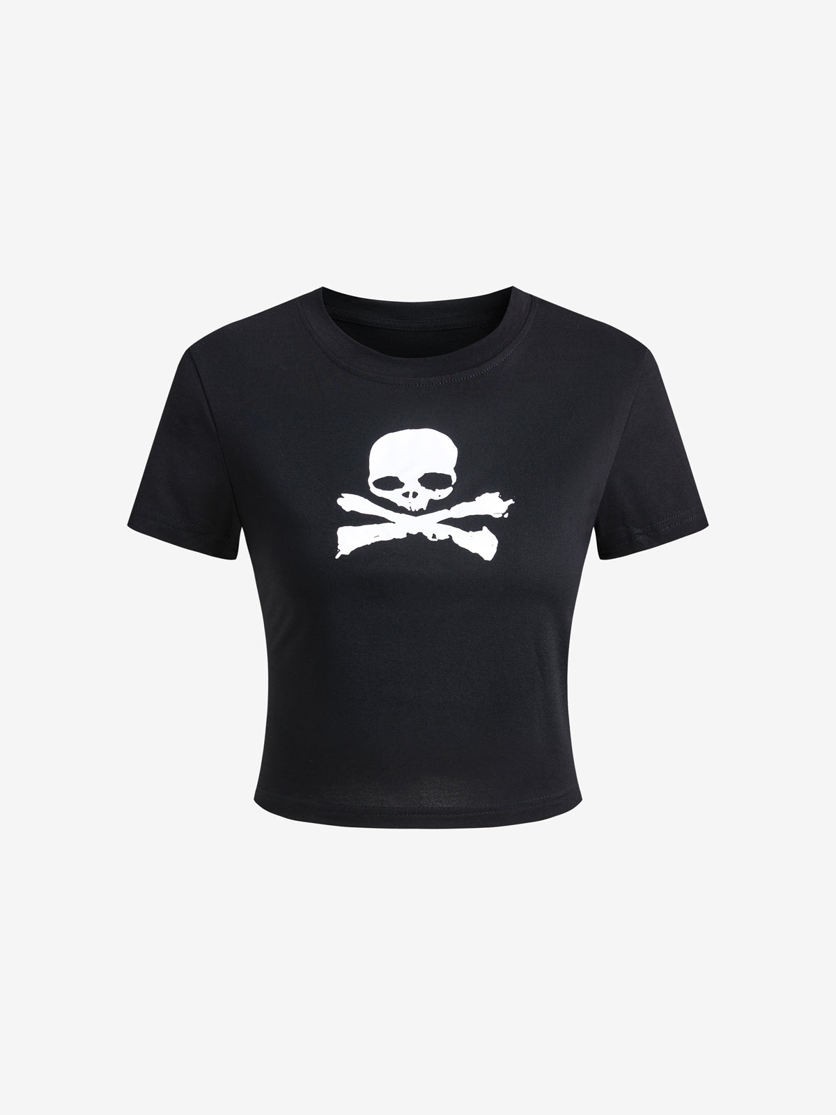 Skull Print Short Sleeve Y2K Crop Top