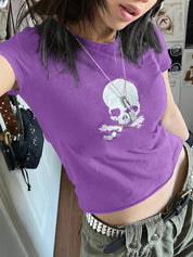 Skull Print Short Sleeve Y2K Crop Top