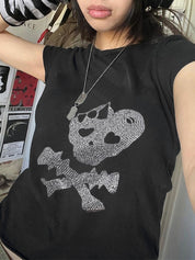 Skull Print Short Sleeve Y2K Crop Top
