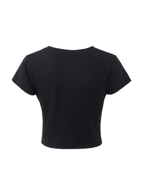 Skull Print Short Sleeve Y2K Crop Top