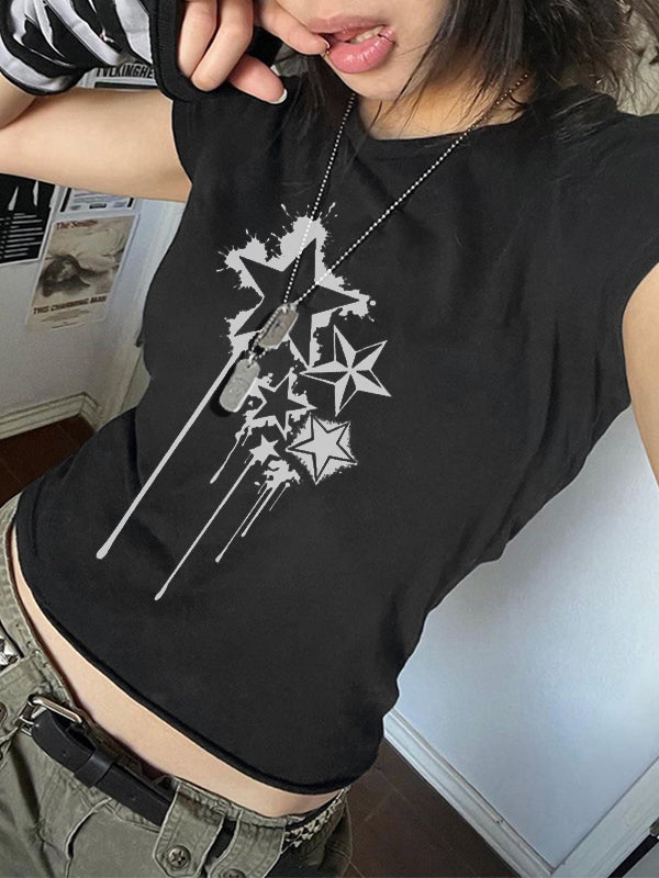 Skull Print Short Sleeve Y2K Crop Top