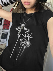 Skull Print Short Sleeve Y2K Crop Top