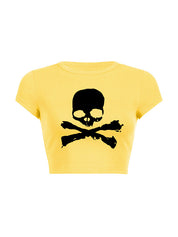 Skull Print Short Sleeve Y2K Crop Top