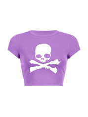Skull Print Short Sleeve Y2K Crop Top