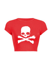 Skull Print Short Sleeve Y2K Crop Top