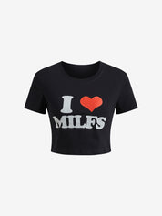 Love Letter Print Short Sleeve Crop Top