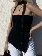 White Split Asymmetric Bandeau Top