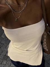 White Split Asymmetric Bandeau Top