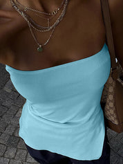 White Split Asymmetric Bandeau Top