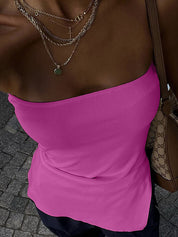 White Split Asymmetric Bandeau Top