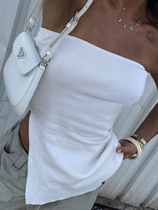 White Split Asymmetric Bandeau Top