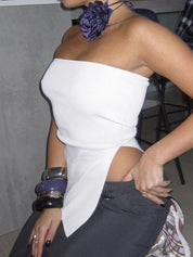 White Split Asymmetric Bandeau Top