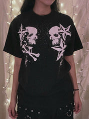 Short Sleeve Black  Skull  Graphic Oversized Tee