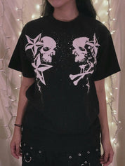 Short Sleeve Black  Skull  Graphic Oversized Tee