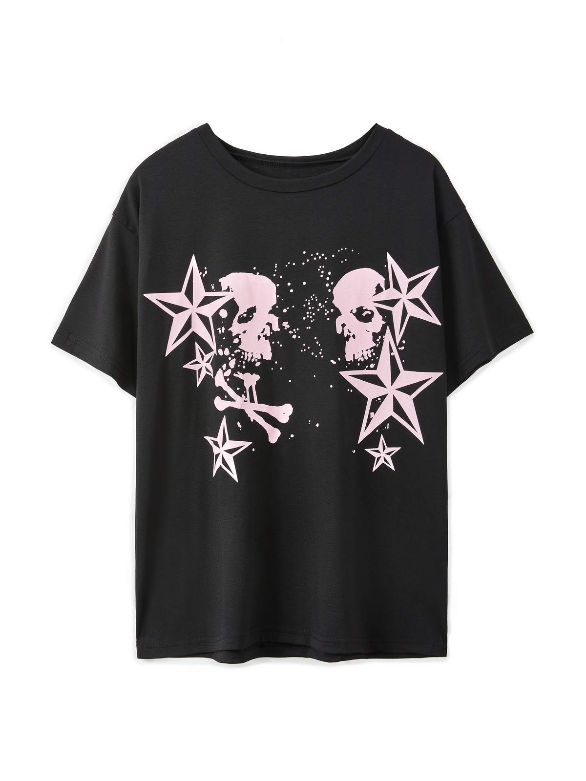Short Sleeve Black  Skull  Graphic Oversized Tee