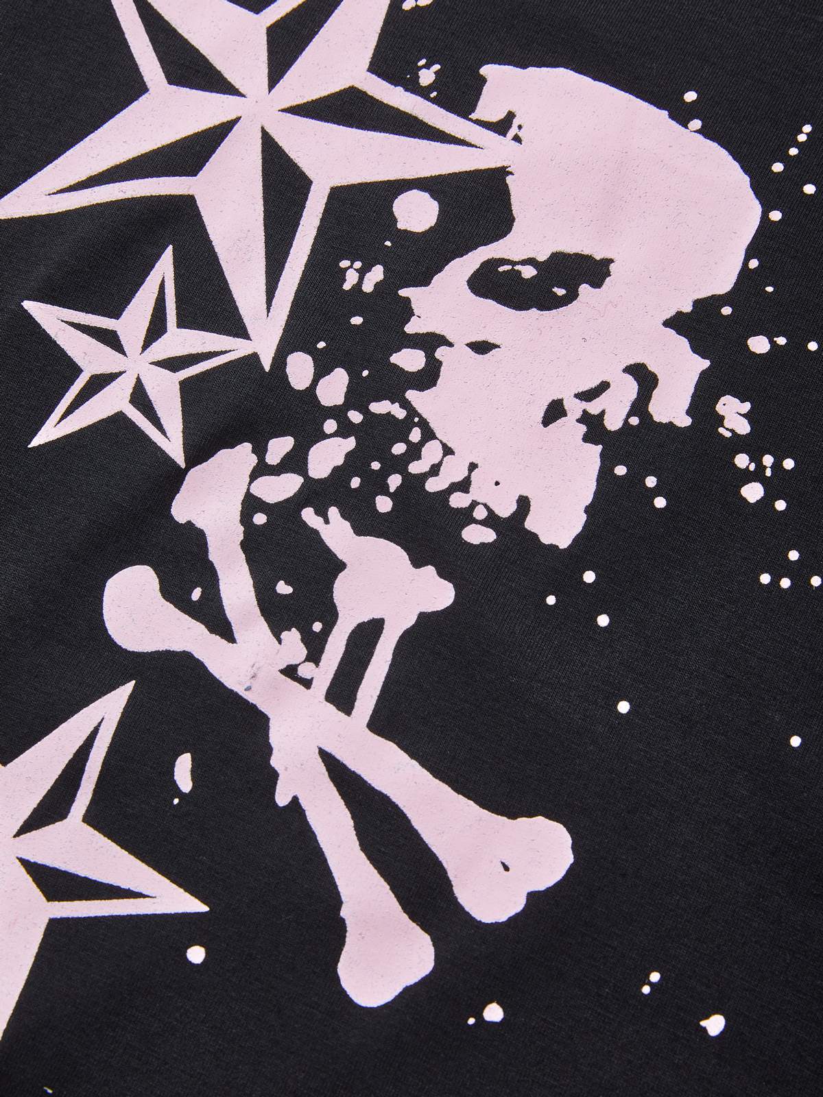 Short Sleeve Black  Skull  Graphic Oversized Tee
