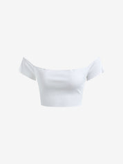 Ribbed Off Shoulder White Crop Top