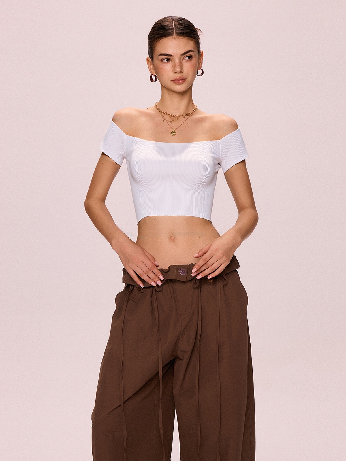 Ribbed Off Shoulder White Crop Top