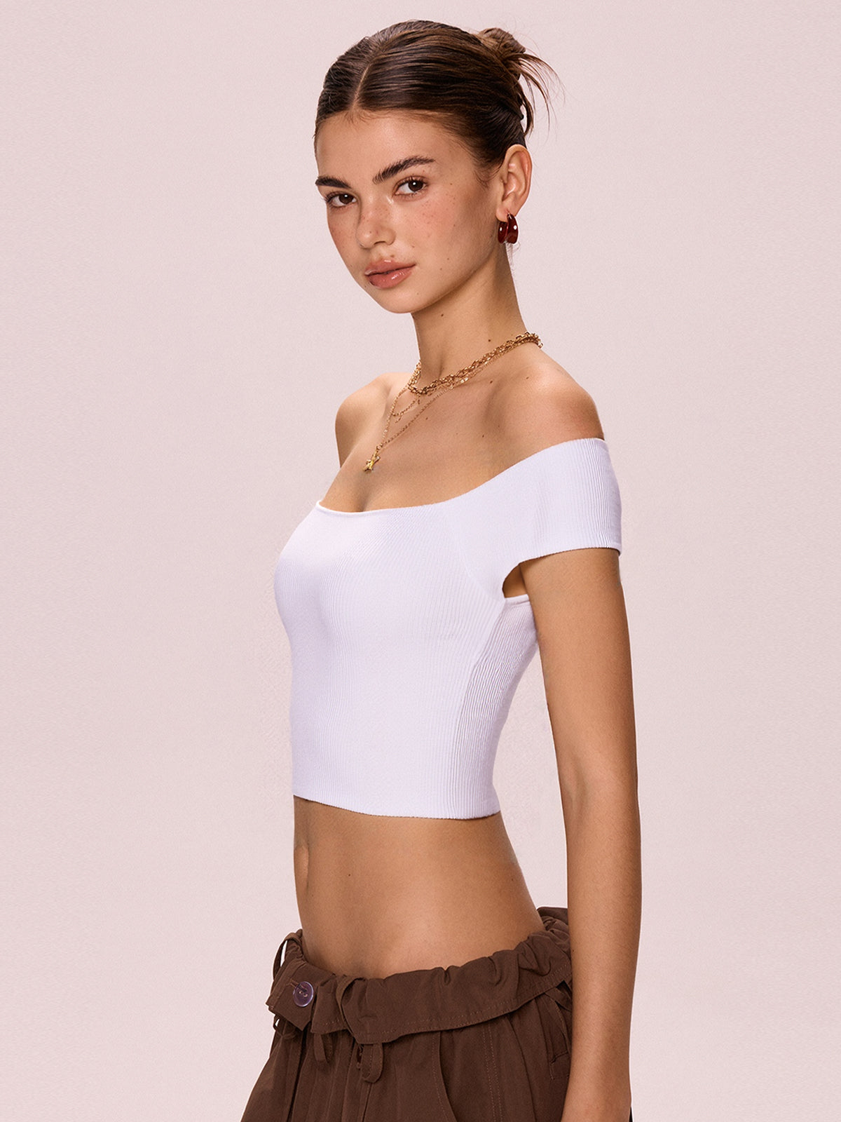 Ribbed Off Shoulder White Crop Top