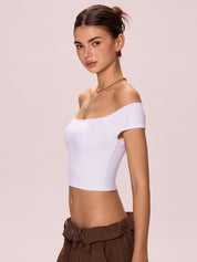 Ribbed Off Shoulder White Crop Top