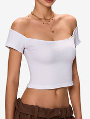 Ribbed Off Shoulder White Crop Top
