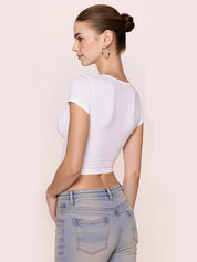 Plunge Neck Backless Crop Top