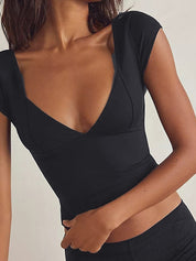 Plunge Neck Backless Crop Top