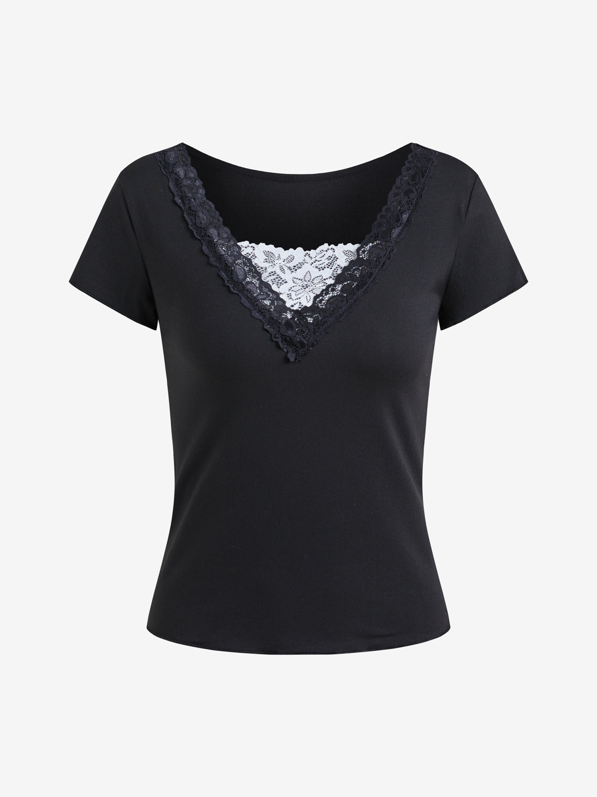 Lace Paneled Short Sleeve Tee