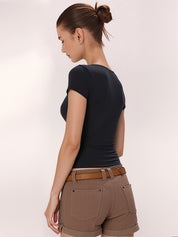 Lace Paneled Short Sleeve Tee