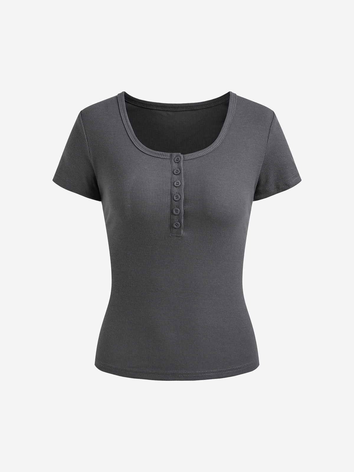 Short Sleeve Button Up Ribbed Top