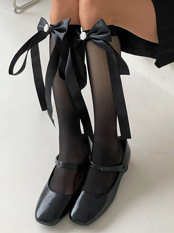 Bow Embellish Lolita Socks