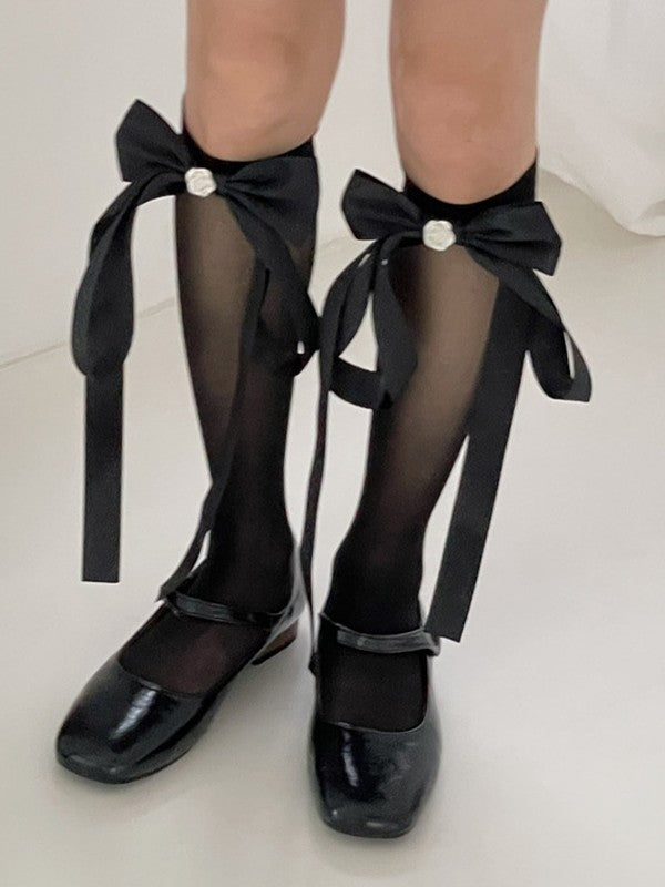 Bow Embellish Lolita Socks