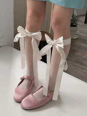 Bow Embellish Lolita Socks