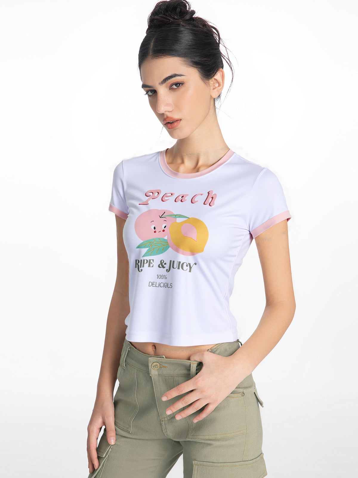 Cropped Juicy Peach Ringer Tee