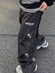 Starry Black Baggy Parachute Pants