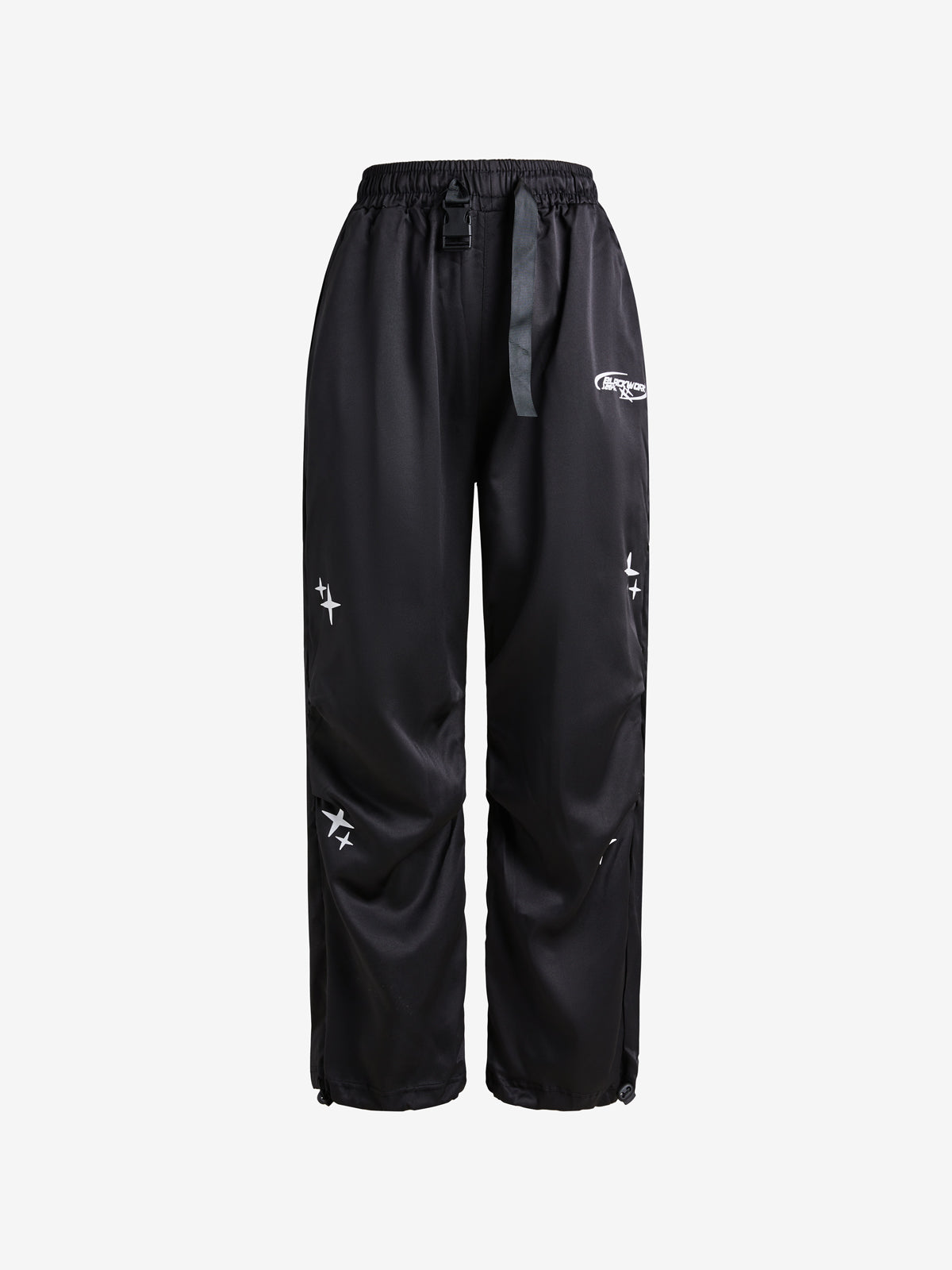 Starry Black Baggy Parachute Pants