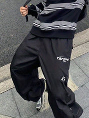 Starry Black Baggy Parachute Pants