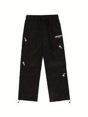 Starry Black Baggy Parachute Pants
