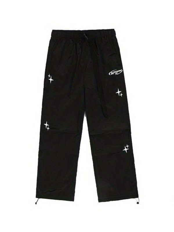 Starry Black Baggy Parachute Pants