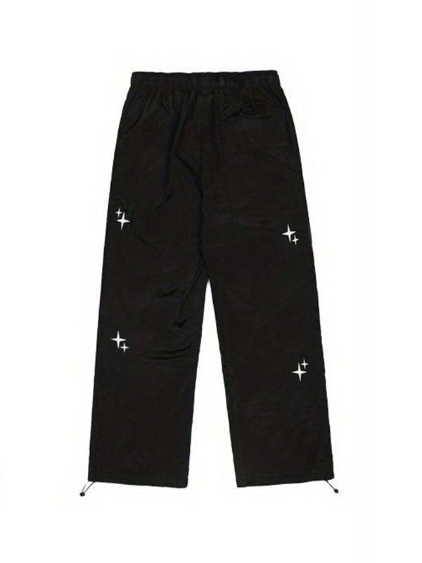 Starry Black Baggy Parachute Pants
