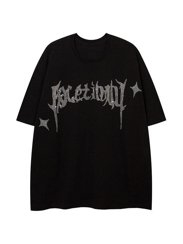 Men's Rhinestone Letter Short Sleeve Tee
