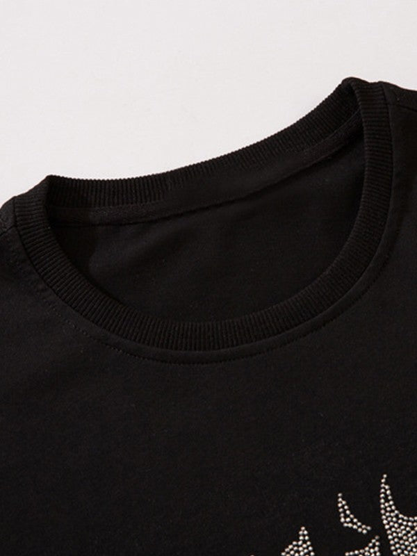 Men's Rhinestone Letter Short Sleeve Tee