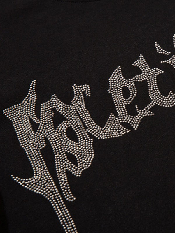 Men's Rhinestone Letter Short Sleeve Tee