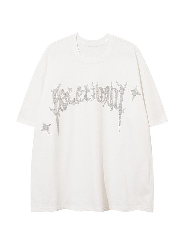 Men's Rhinestone Letter Short Sleeve Tee