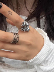 Vintage Star Pattern Silver Ring