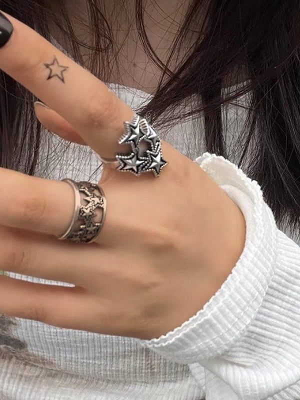 Vintage Star Pattern Silver Ring