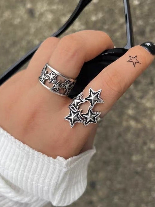 Vintage Star Pattern Silver Ring