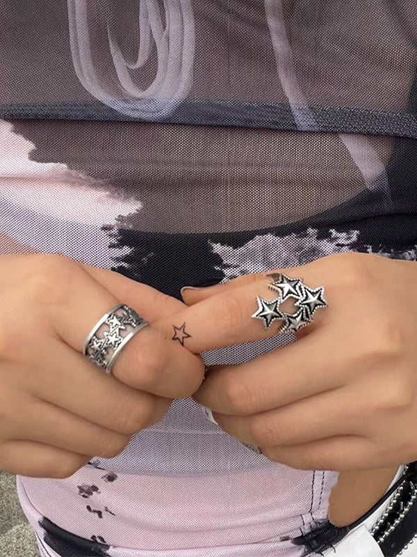 Vintage Star Pattern Silver Ring